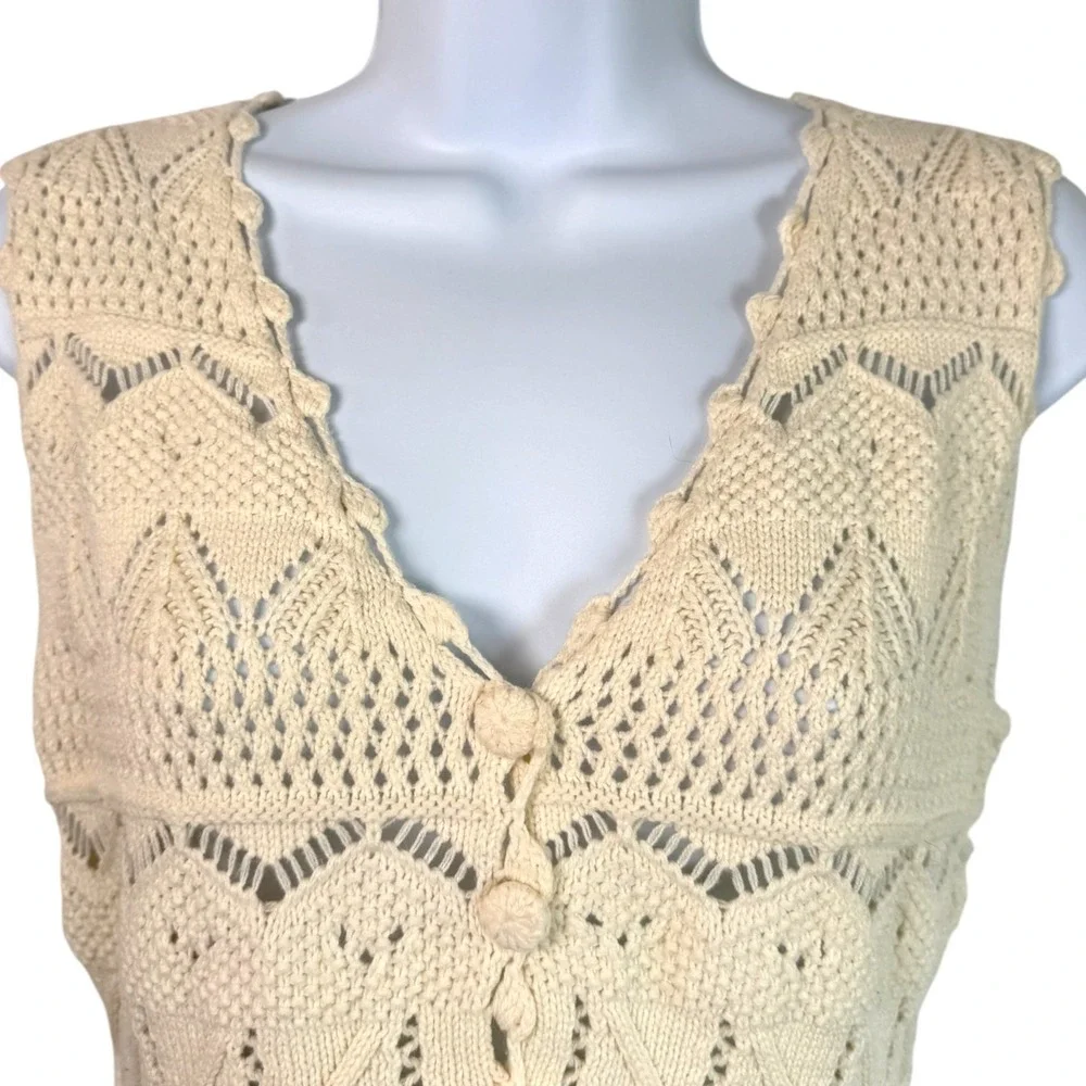 Heartloom Crochet Knit Top Sz S Cream Eyelet Peplum Boho Cottage Country Whimsy - Picture 3 of 8
